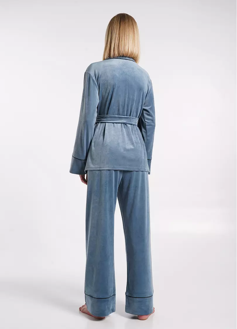 Велюровый комплект жакет на пуговицах и брюки SOFT WINTER 5509/080 smoky blue (голубой)