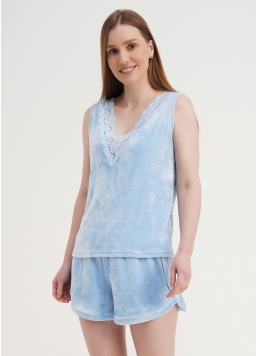 Велюровый комплект майка и шорты SOFT WINTER 6026/081 blue (голубой)