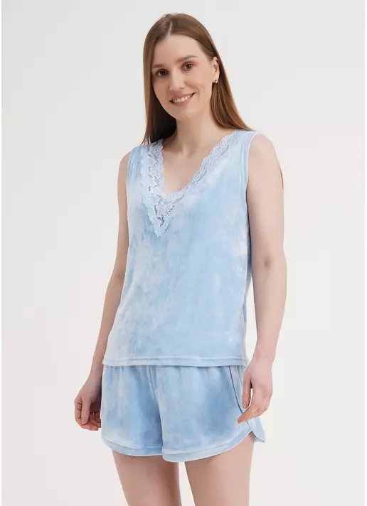Велюровый комплект майка и шорты SOFT WINTER 6026/081 blue (голубой)