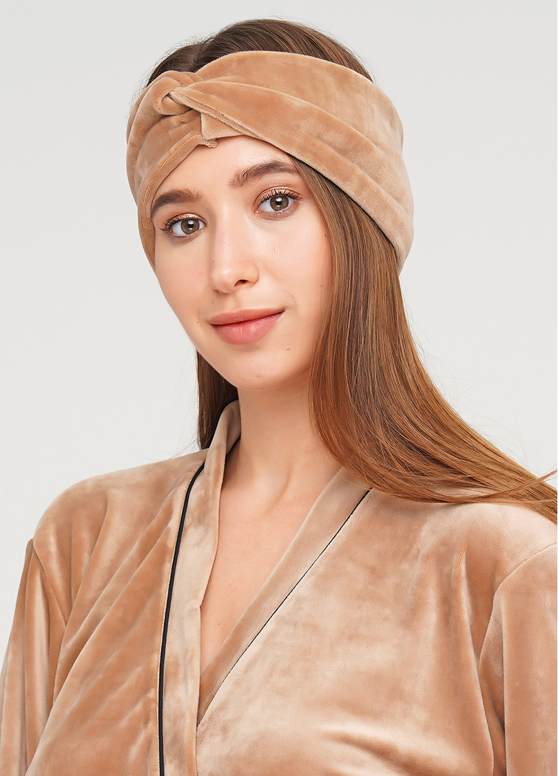 Велюрова пов'язка на голову SOFT WINTER camel (бежевий)