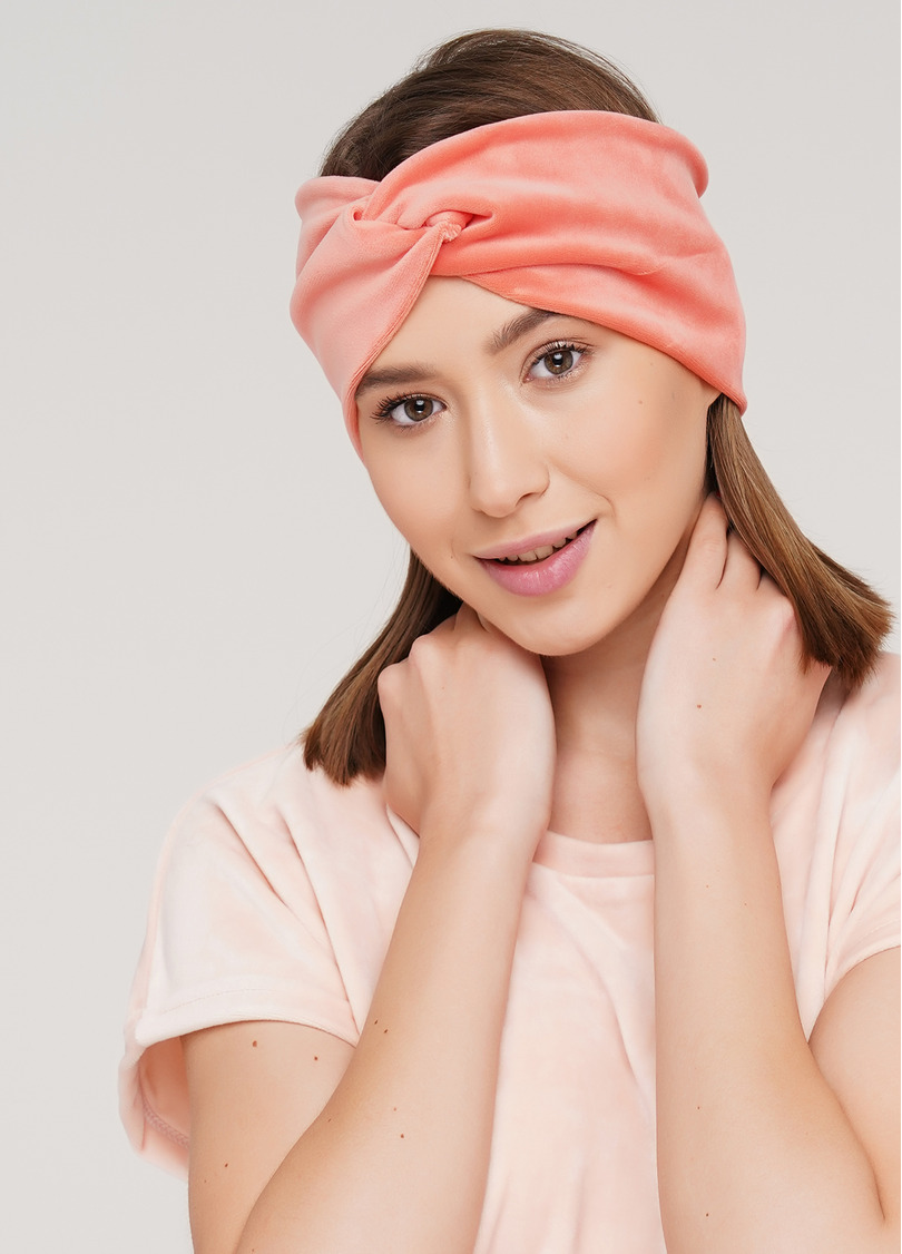 Велюрова пов'язка на голову SOFT WINTER coral (помаранчевий)