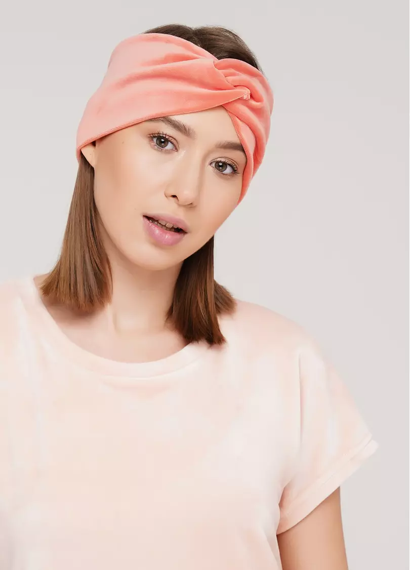 Велюрова пов'язка на голову SOFT WINTER coral (помаранчевий)