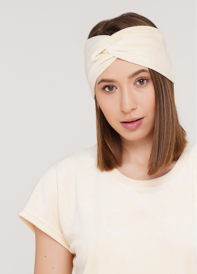 Велюрова пов'язка на голову SOFT WINTER vanilla (жовтий)