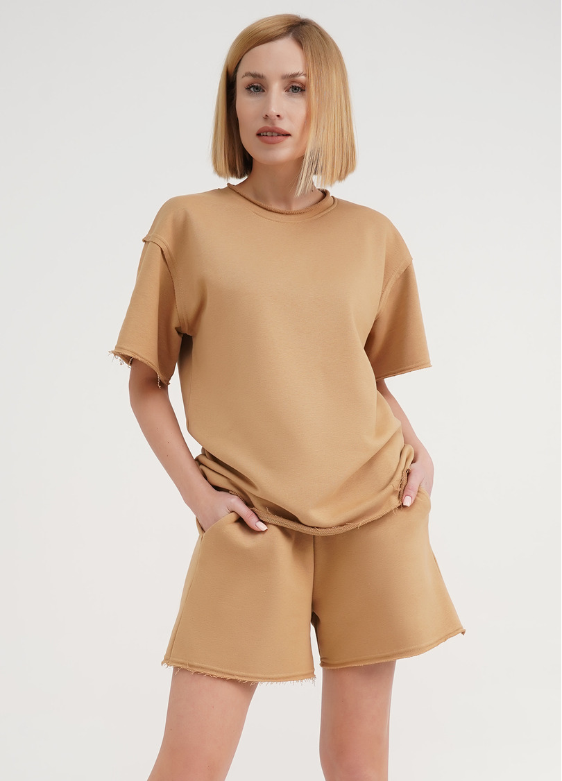 Спортивний комплект з бавовни шорти та футболка STREET STYLE 6124/160 mustard (бежевий)