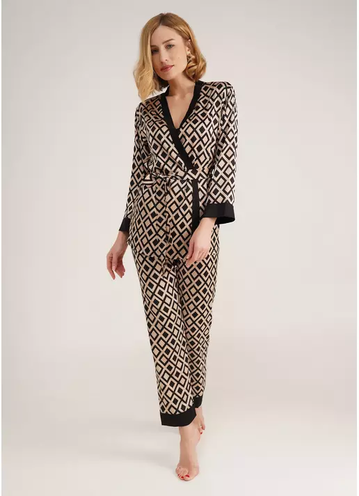 Шовковий комплект з жакетом та штанами TIFFANY 5506/050 beige/black (бежевий/чорний)