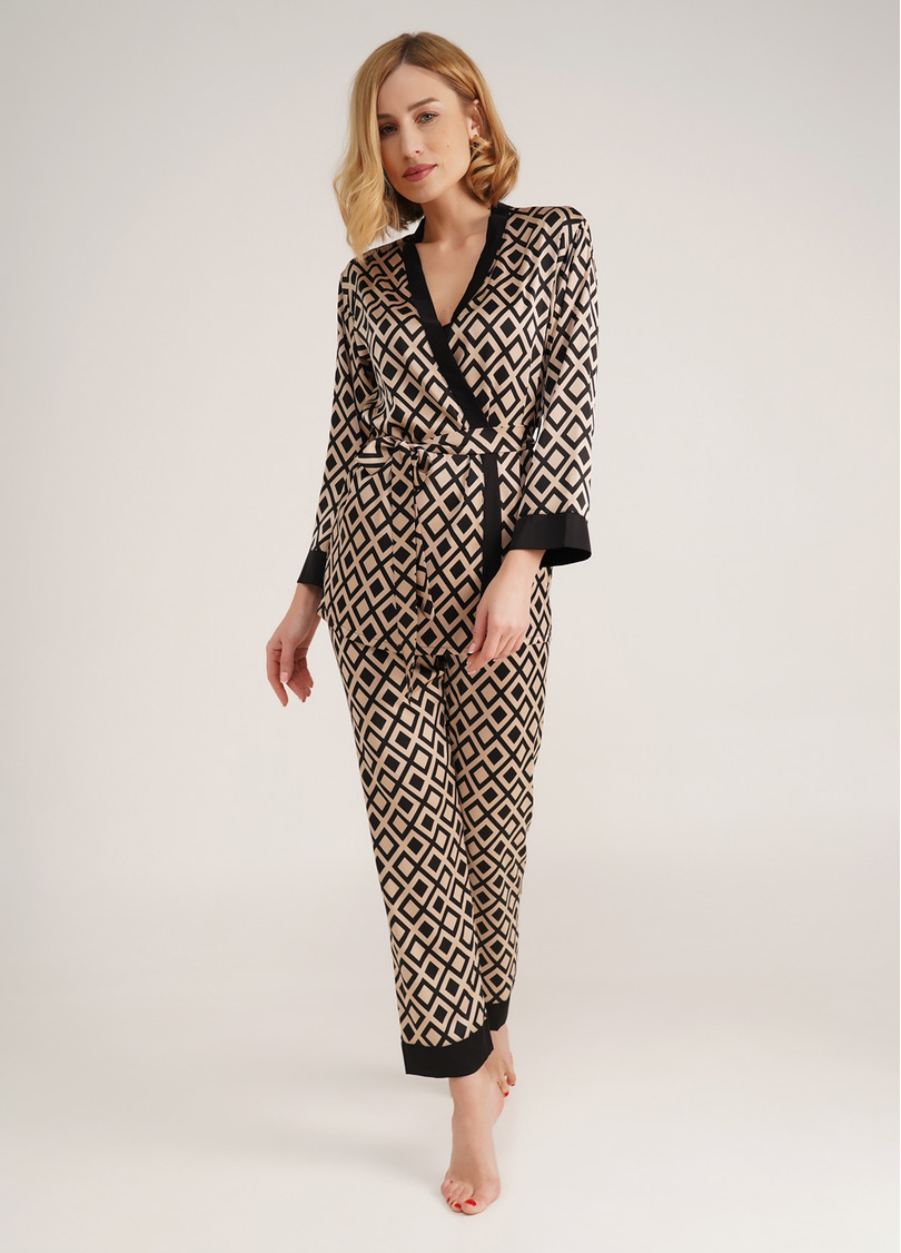 Шелковый комплект с жакетом и штанами TIFFANY 5506/050 beige/black (бежевый/черный)