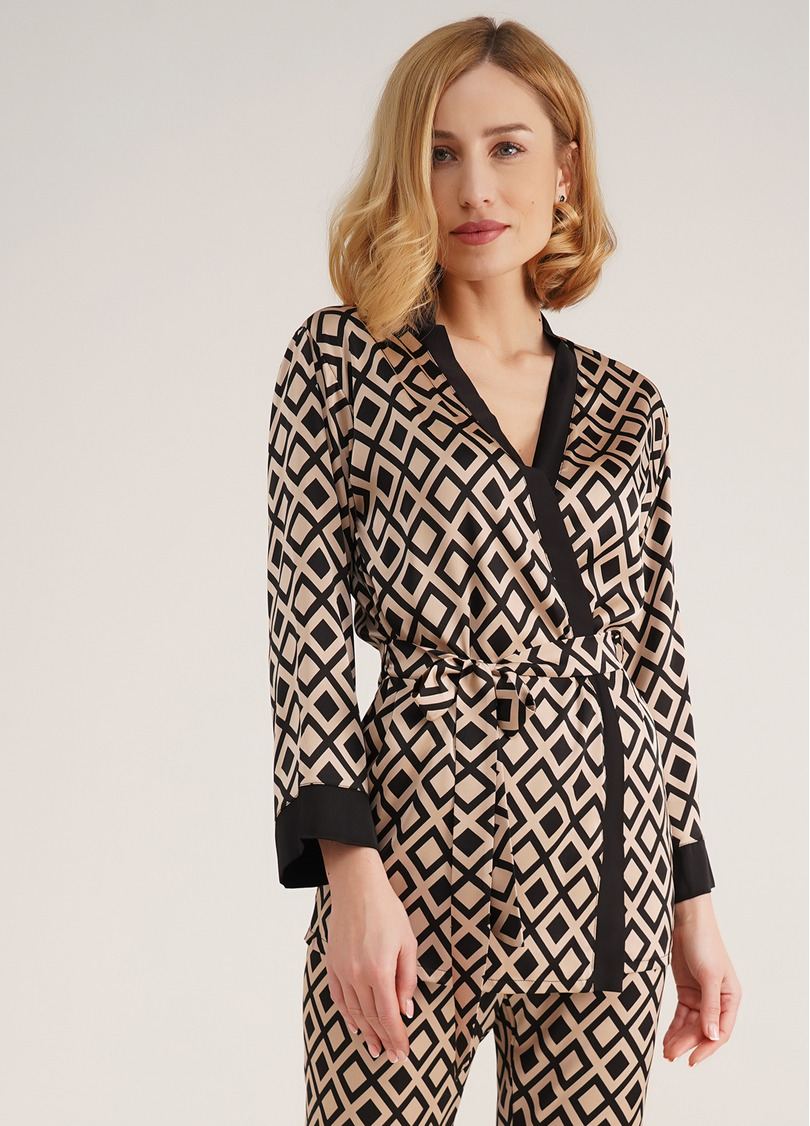 Шелковый комплект с жакетом и штанами TIFFANY 5506/050 beige/black (бежевый/черный)