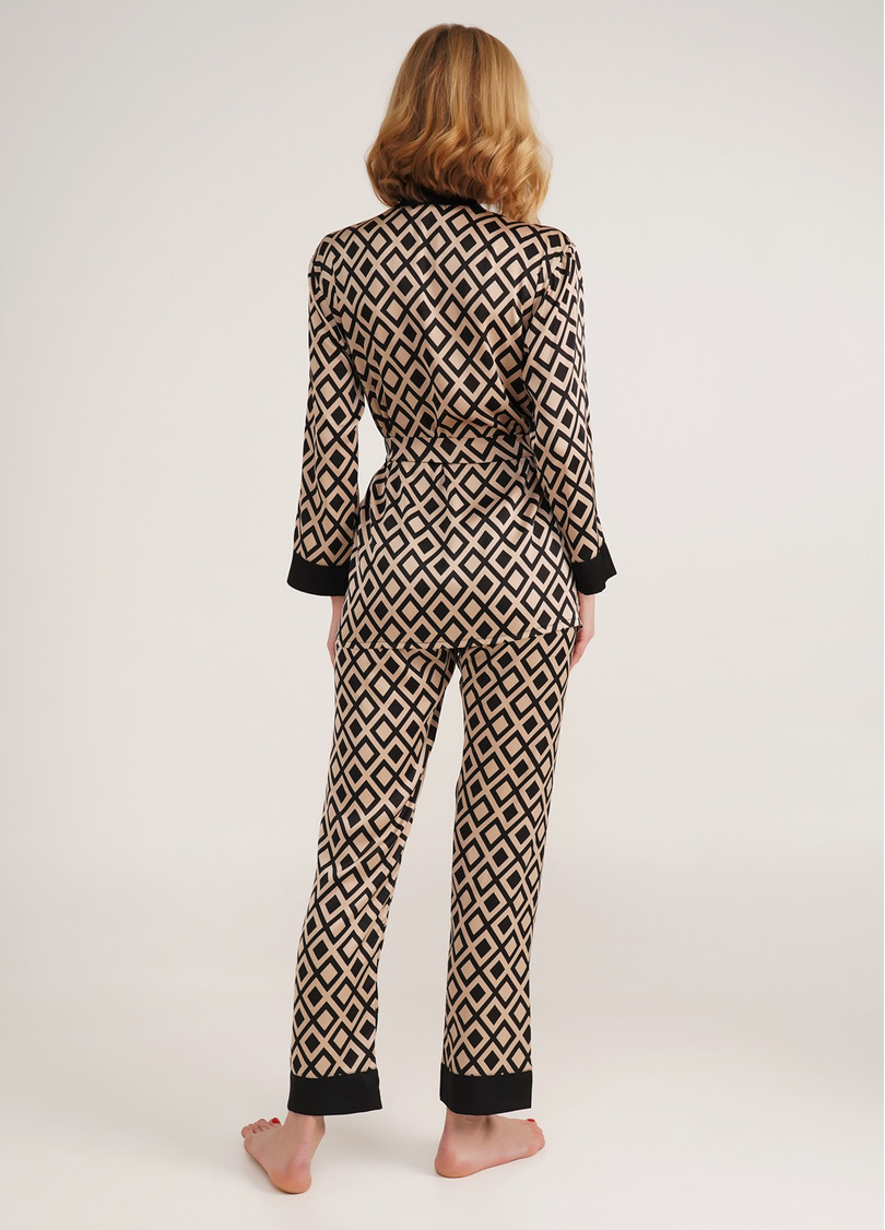 Шелковый комплект с жакетом и штанами TIFFANY 5506/050 beige/black (бежевый/черный)