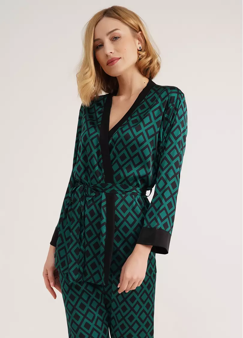 Шелковый комплект с жакетом и штанами TIFFANY 5506/050 green/black (зеленый/черный)