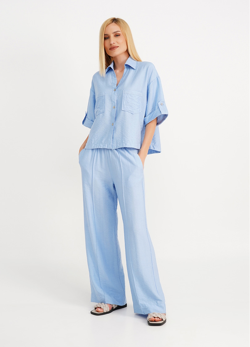 Комплект сорочка та штани зі стрілками з жатого льону VOYAGE 5401/220 light blue (блакитний)
