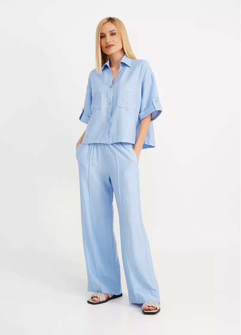 Комплект рубашки и брюки со стрелками из жатого льна VOYAGE 5401/220 light blue (голубой)