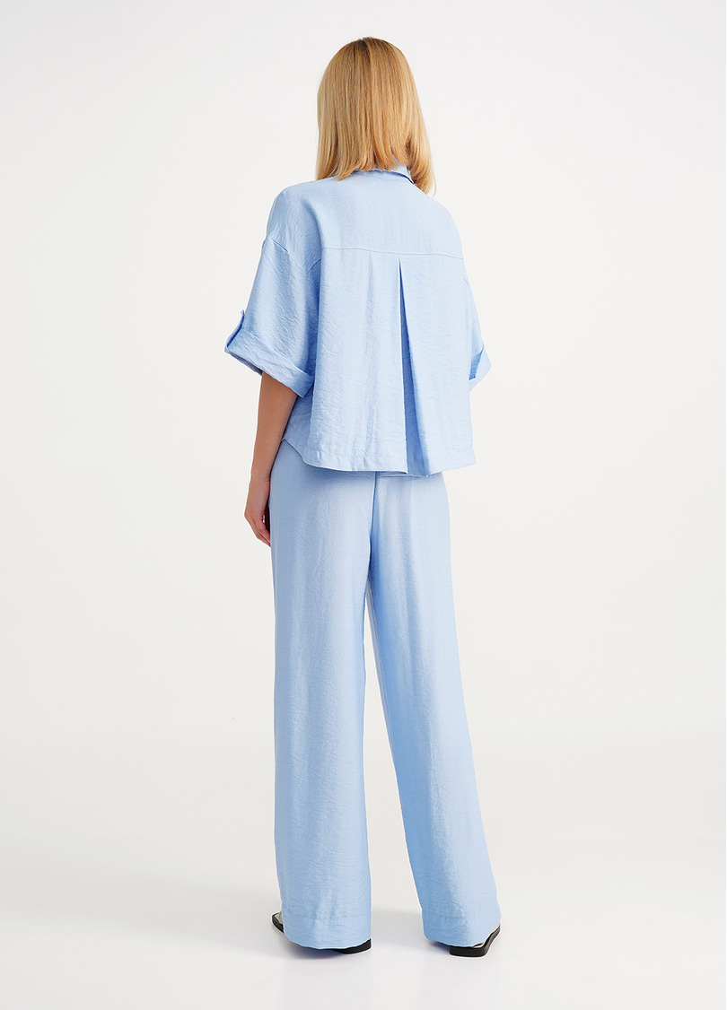 Комплект сорочка та штани зі стрілками з жатого льону VOYAGE 5401/220 light blue (блакитний)