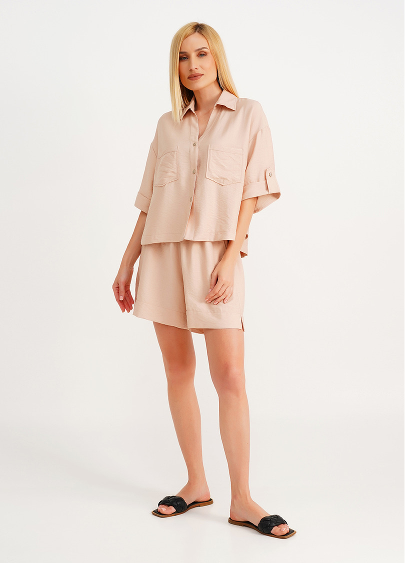 Комплект сорочка та шорти з жатого льону VOYAGE 6601/220 beige (бежевий)