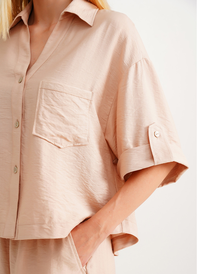 Комплект сорочка та шорти з жатого льону VOYAGE 6601/220 beige (бежевий)