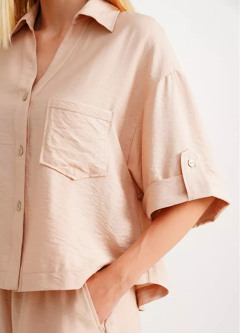 Комплект сорочка та шорти з жатого льону VOYAGE 6601/220 beige (бежевий)