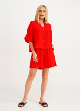 Комплект сорочка та шорти з жатого льону VOYAGE 6601/220 red (червоний)