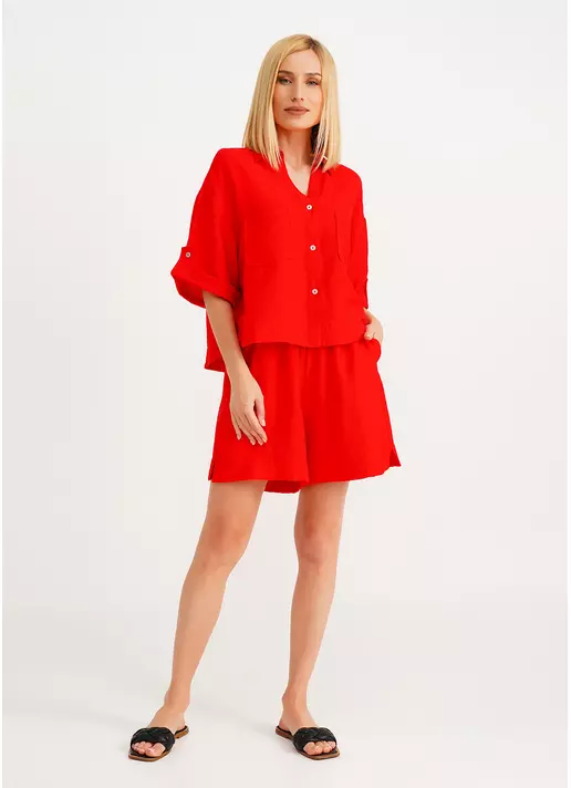 Комплект сорочка та шорти з жатого льону VOYAGE 6601/220 red (червоний)