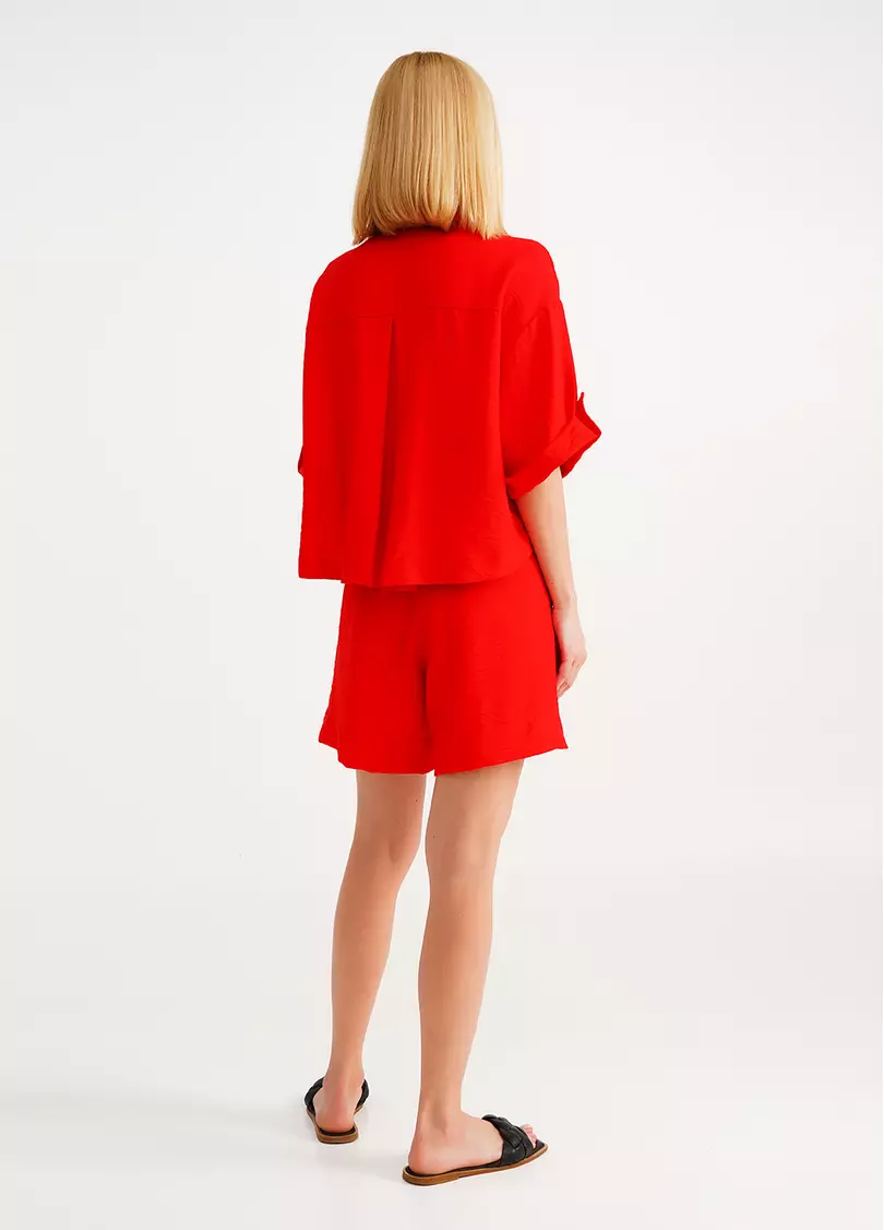 Комплект сорочка та шорти з жатого льону VOYAGE 6601/220 red (червоний)
