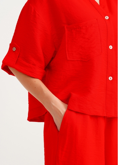 Комплект сорочка та шорти з жатого льону VOYAGE 6601/220 red (червоний)