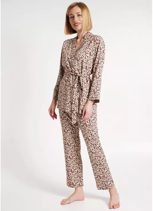 Домашній комплект жакет та штани з квітковим візерунком WILDFLOWERS 5504/040 beige (бежевий)
