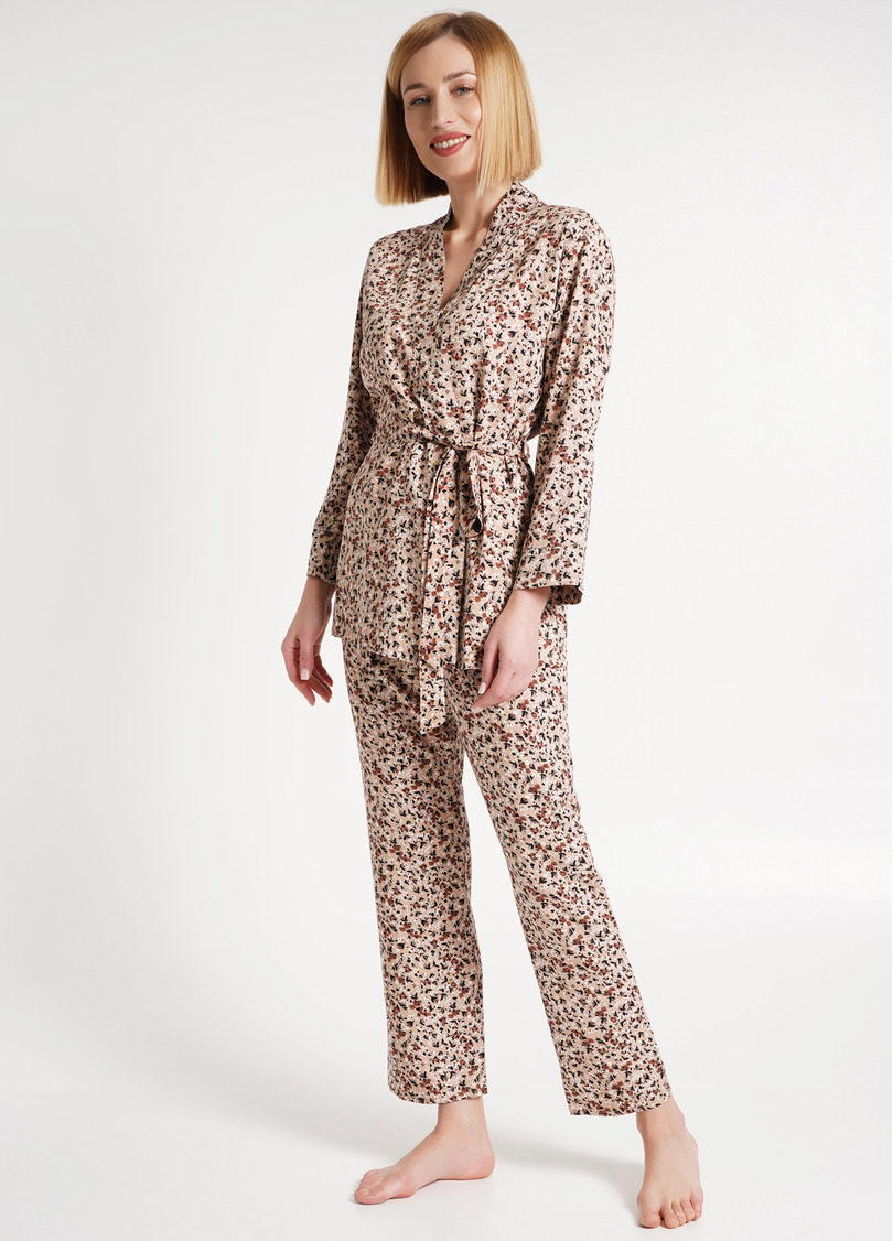 Домашній комплект жакет та штани з квітковим візерунком WILDFLOWERS 5504/040 beige (бежевий)