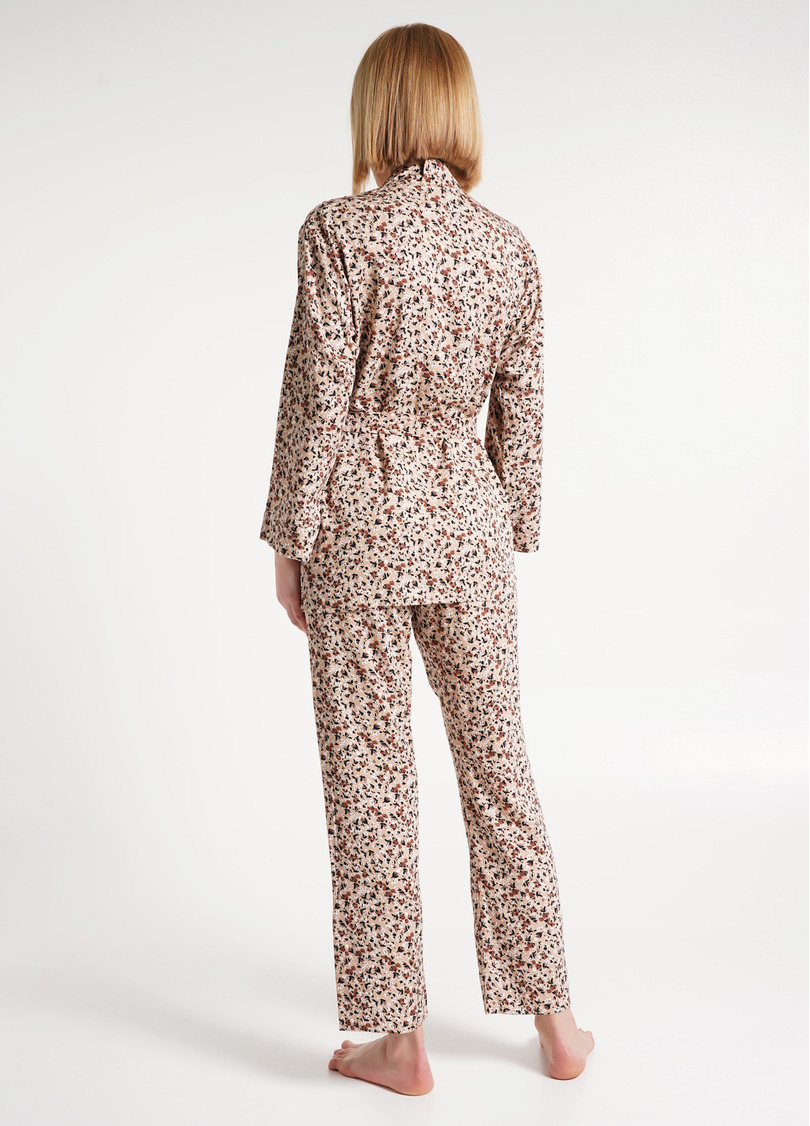 Домашній комплект жакет та штани з квітковим візерунком WILDFLOWERS 5504/040 beige (бежевий)