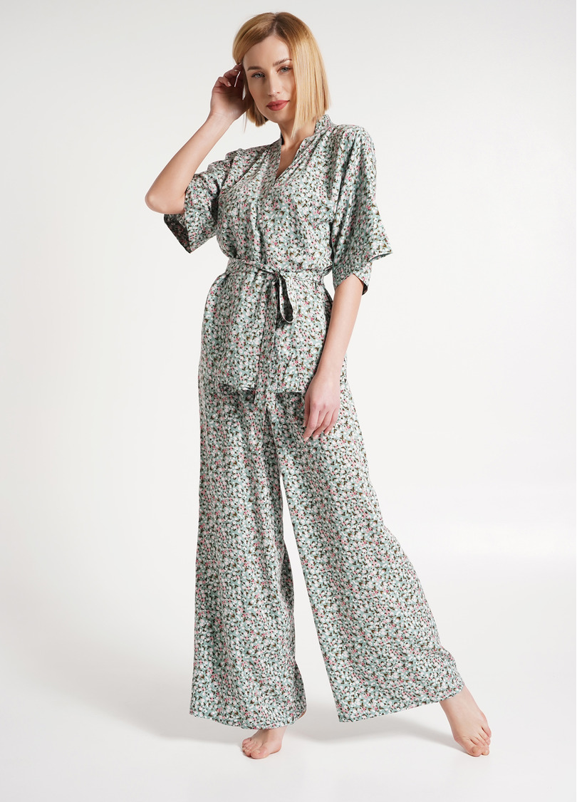 Комплект з жакетом та широкими штанами у квіти WILDFLOWERS 5601/040 mint (зелений)