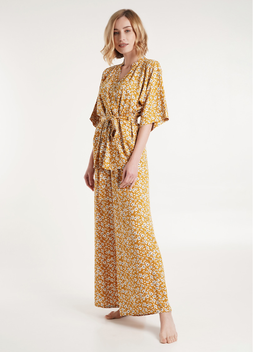 Комплект з жакетом та широкими штанами у квіти WILDFLOWERS 5601/040 mustard (бежевий)