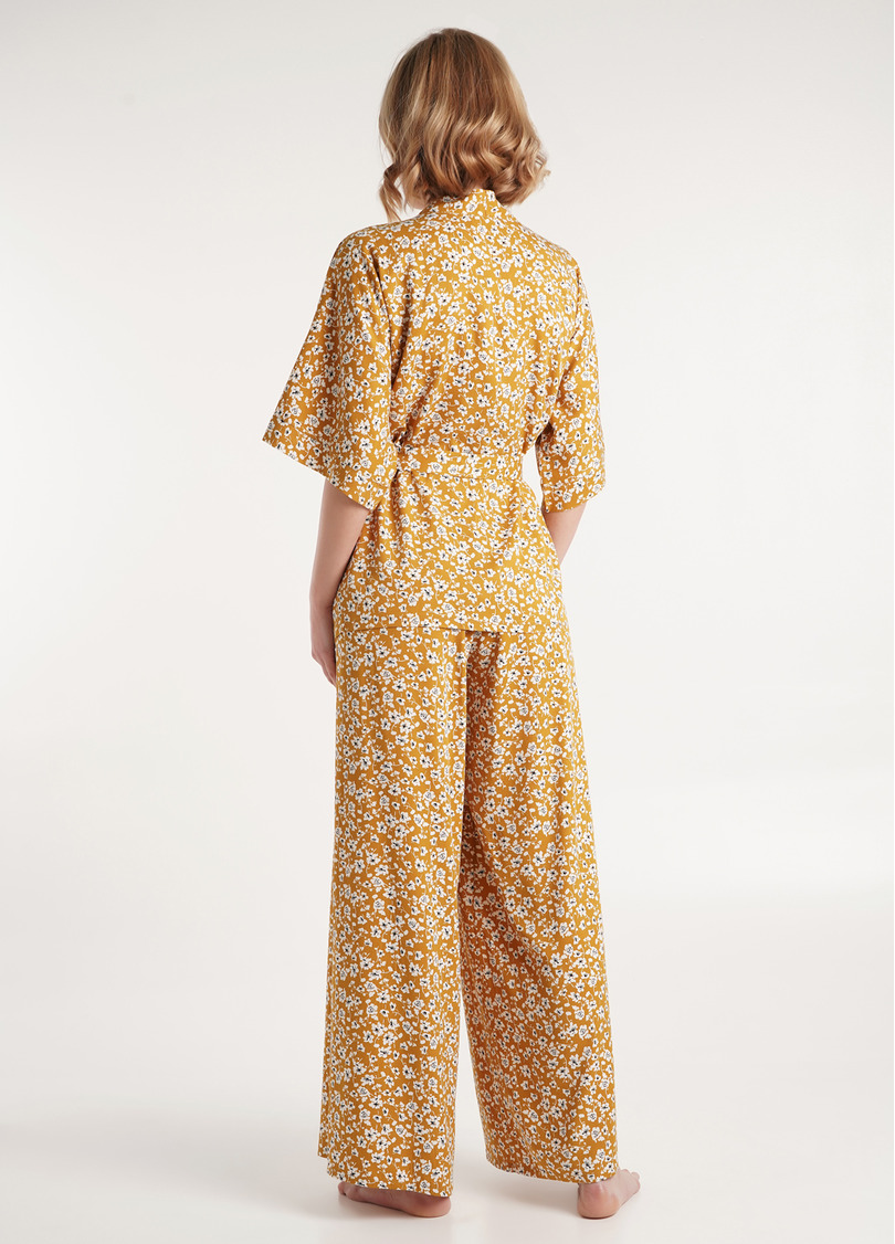 Комплект з жакетом та широкими штанами у квіти WILDFLOWERS 5601/040 mustard (бежевий)