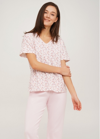 Піжама з довгими штанами та футболкою з квітковим принтом AMASING 5117/010 flower/pink (рожевий)