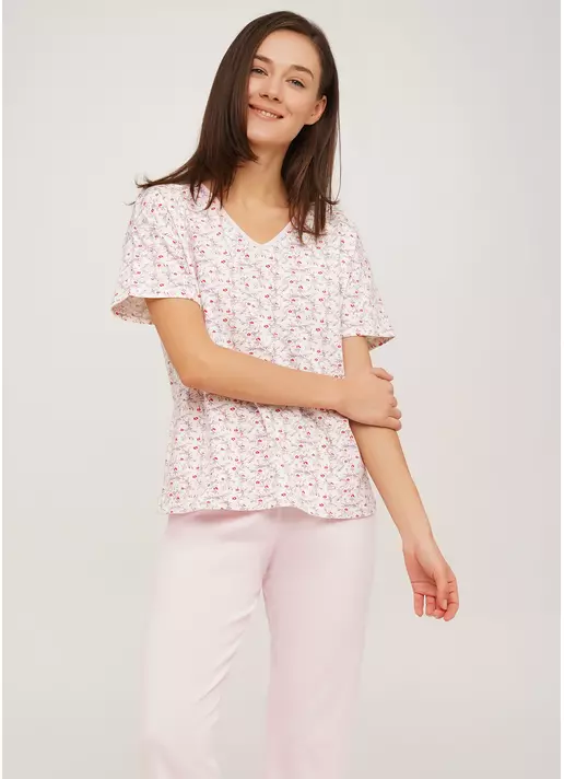 Пижама с длинными штанами и футболкой с цветочным принтом AMASING 5117/010 flower/pink (розовый)