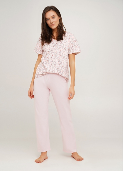 Пижама с длинными штанами и футболкой с цветочным принтом AMASING 5117/010 flower/pink (розовый)