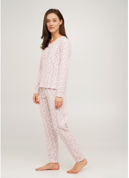 Длинная пижама из хлопка на манжетах AMASING 5327/010 milk flower (белый)