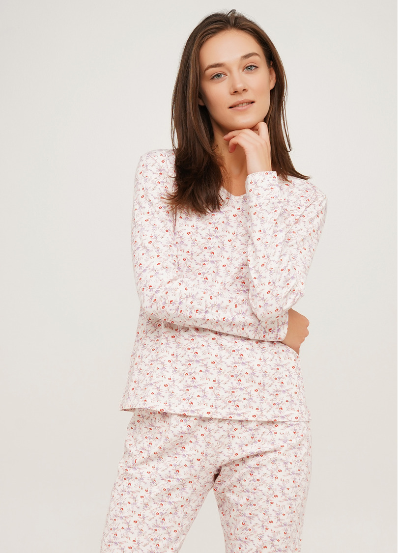 Довга піжама з бавовни на манжетах AMASING 5327/010 milk flower (білий)