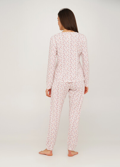 Длинная пижама из хлопка на манжетах AMASING 5327/010 milk flower (белый)