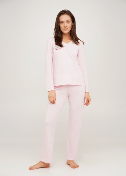 Длинная пижама хлопковая с принтом "Hello beautiful" AMASING 5328/010 pink (розовый)
