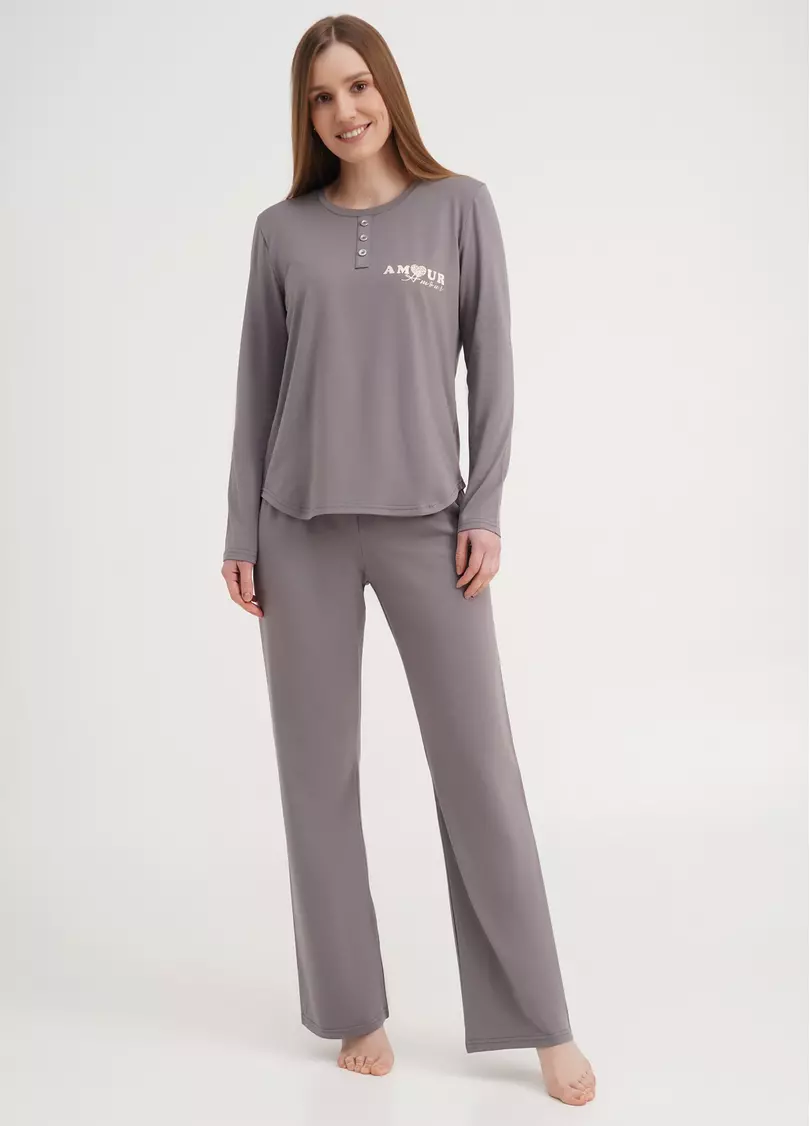 Пижама с широкими штанами и кофтой с круглыми краями AMOUR 5334/010 grey (серый)