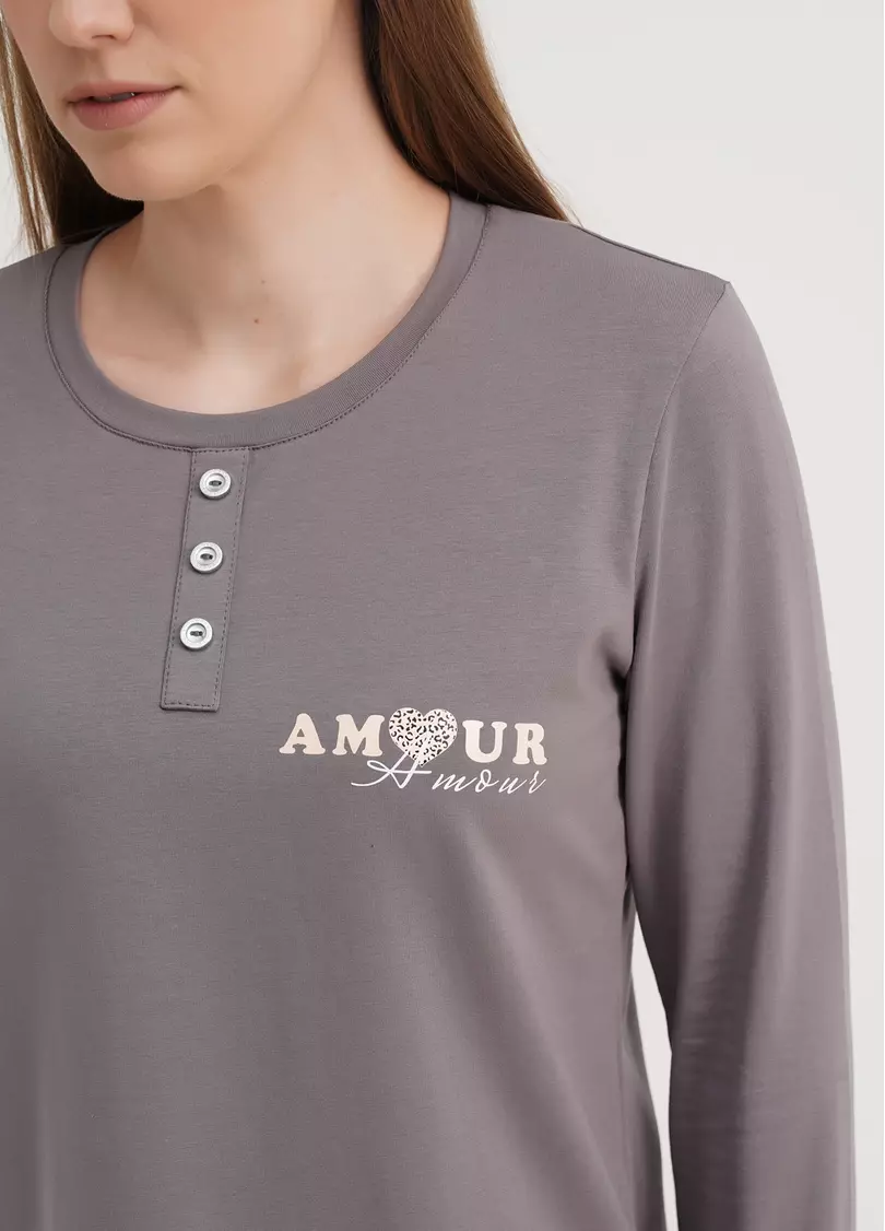 Пижама с широкими штанами и кофтой с круглыми краями AMOUR 5334/010 grey (серый)