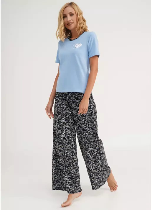 Піжама бавовняна з широкими штанами-палаццо ANIMAL 5120/010 blue/animal (блакитний)