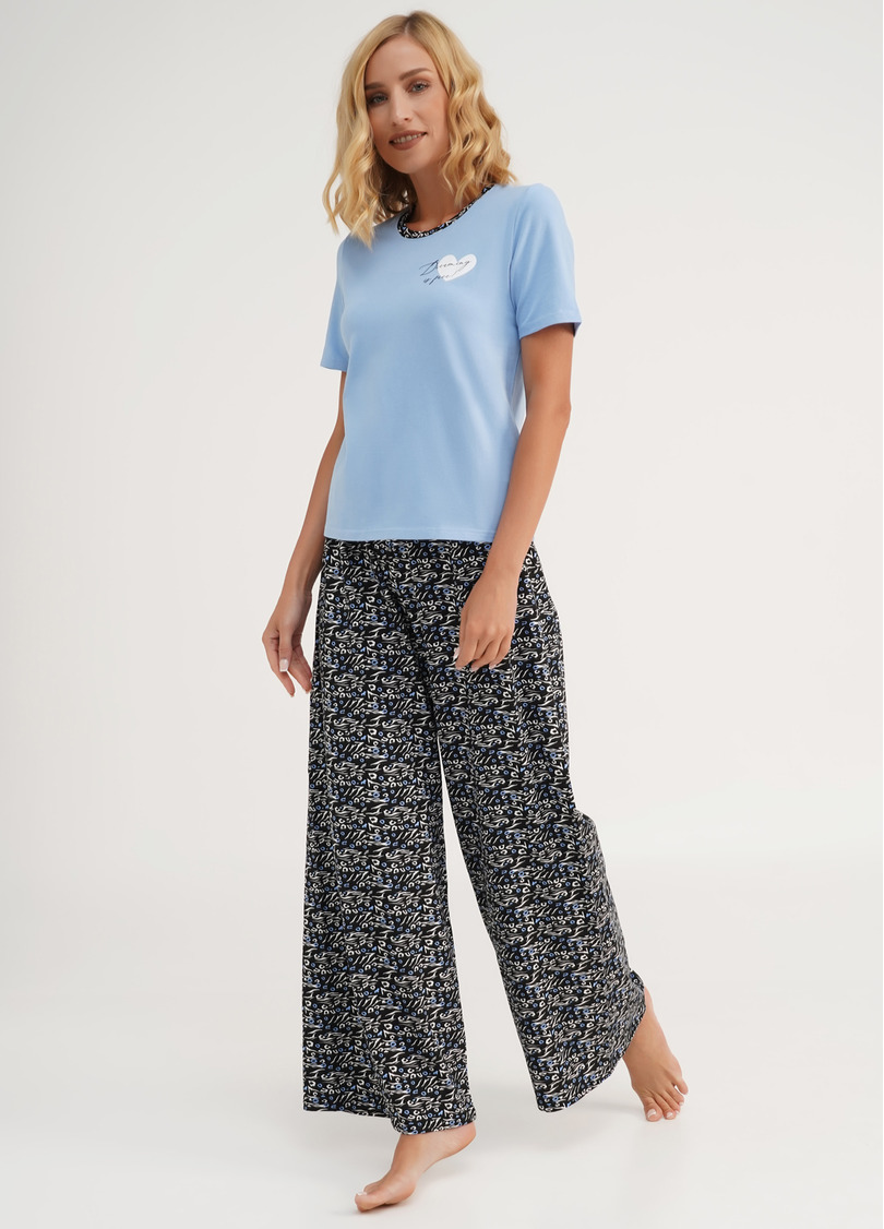 Піжама бавовняна з широкими штанами-палаццо ANIMAL 5120/010 blue/animal (блакитний)