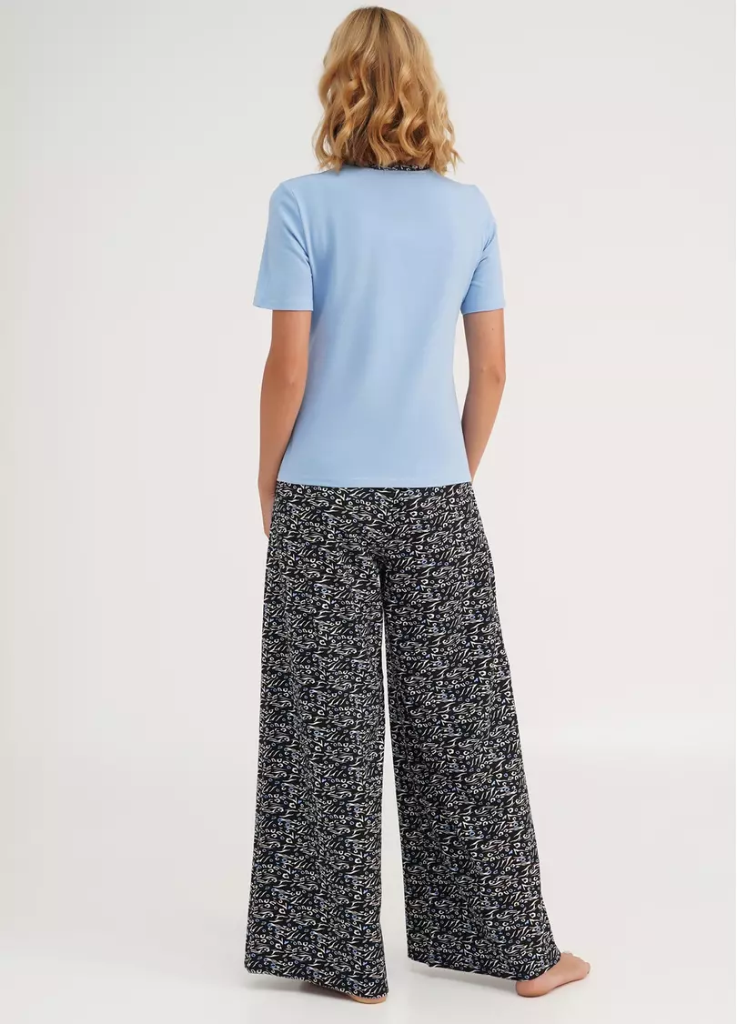 Пижама хлопковая с широкими штанами-палаццо ANIMAL 5120/010 blue/animal (голубой)