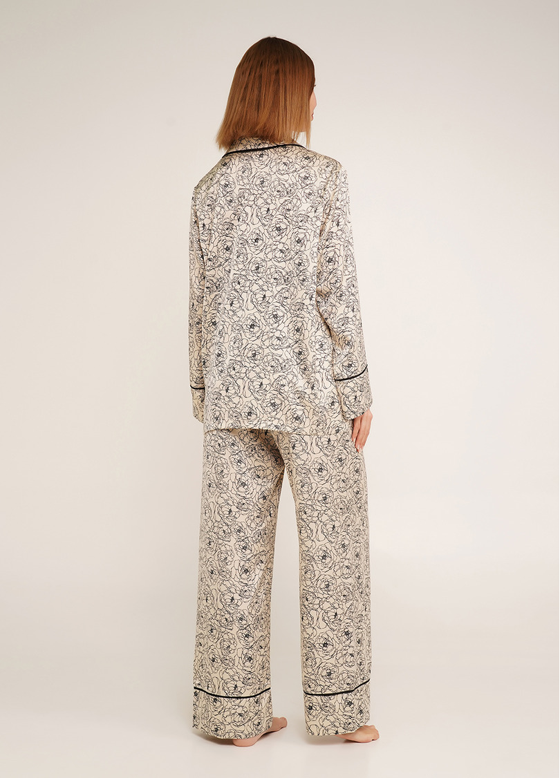 Шелковая пижама в пионы BLOSSOM VEIL 5507/050 peony sketch beige (бежевый)