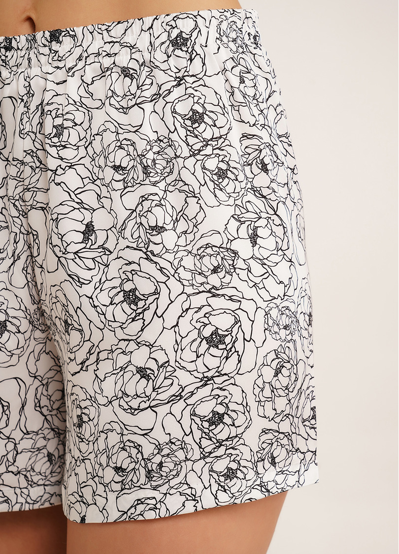 Пижама шелковая майка и шорты в пионы BLOSSOM VEIL 6039/051 peony sketch white/black (белый/черный)