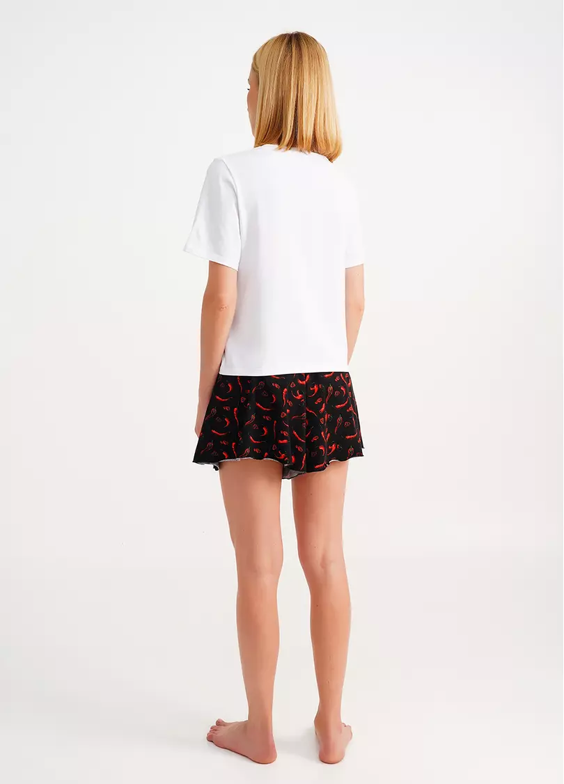 Комплект футболка и шорты с принтом красные перцы и надписью "so hot" BUNTARKA PRINT 6125/010 white/black/peppers (белый/черный)