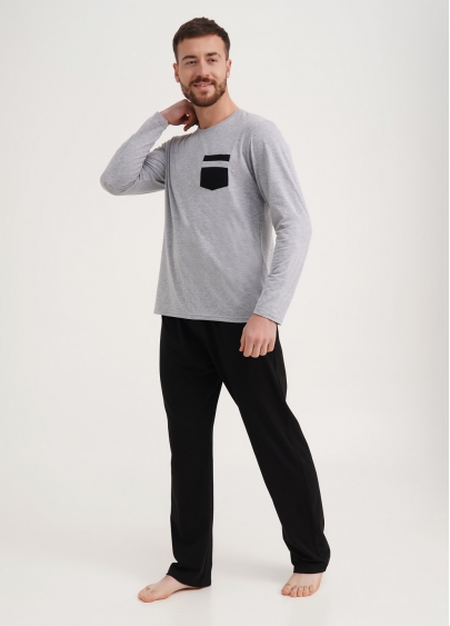 Чоловіча піжама штани та лонгслів COMFORT LIFE 9901/010 light grey melange/black (сірий/чорний)