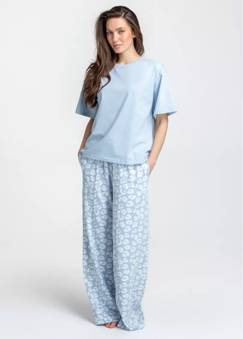 Пижама длинная с леопардовым принтом COTTON BLOOM 5127/010 (голубой)