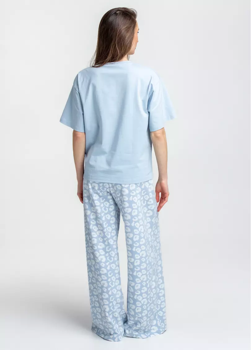 Пижама длинная с леопардовым принтом COTTON BLOOM 5127/010 (голубой)