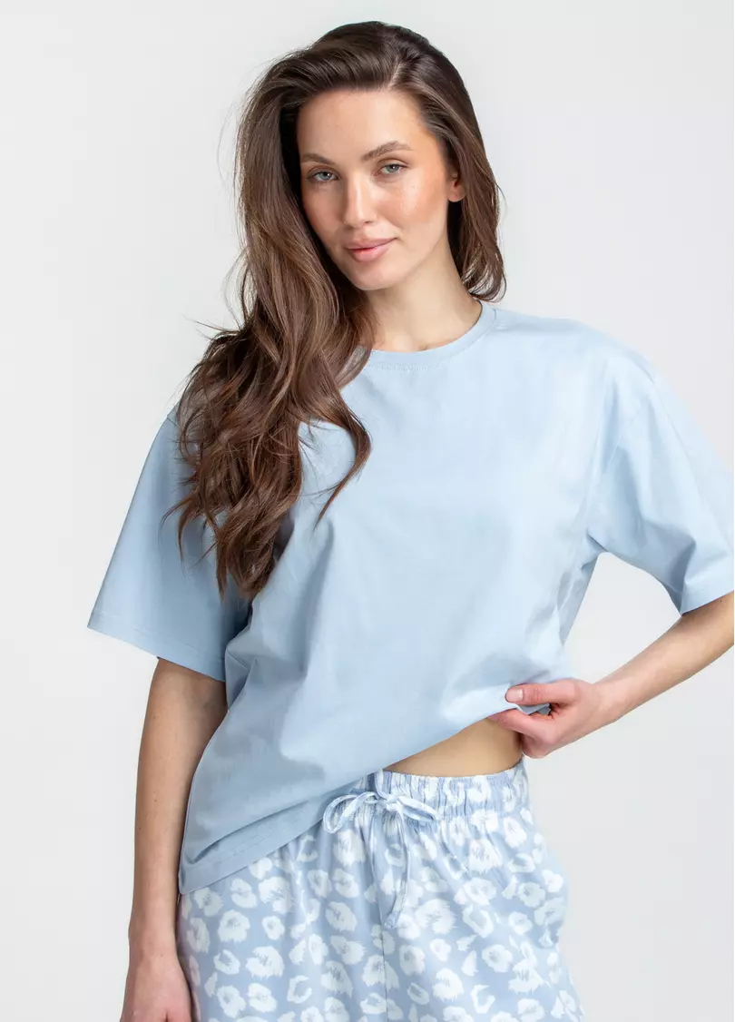 Пижама длинная с леопардовым принтом COTTON BLOOM 5127/010 (голубой)