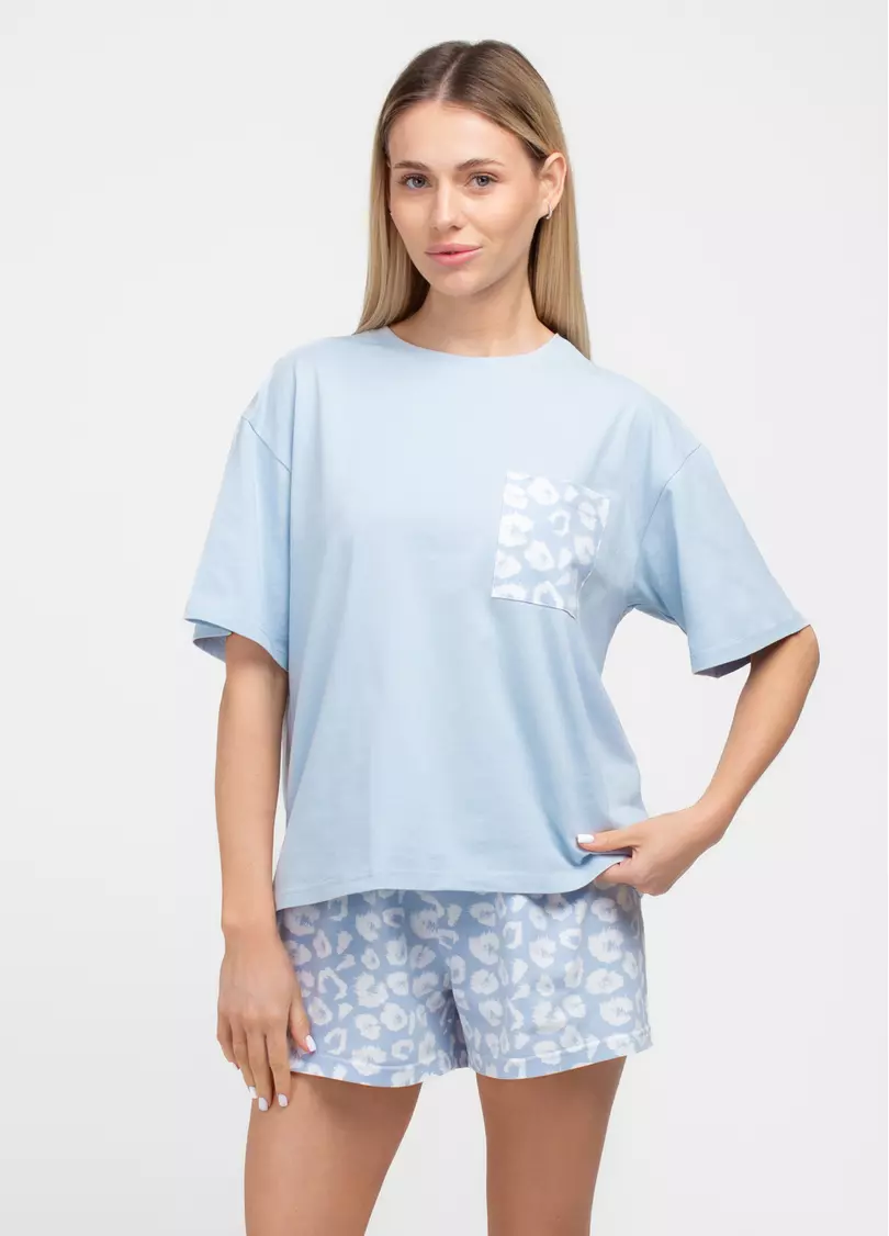 Піжама з леопардовим принтом COTTON BLOOM 6132/010 (блакитний)