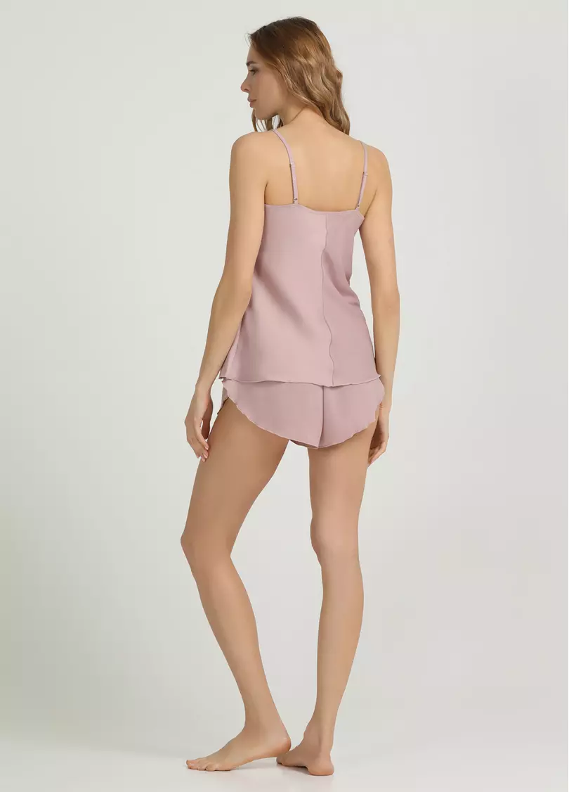 Пижама из жатого шелка с кружевом CREME FOLD 6025/051 soft rose (розовый)